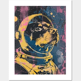 Vintage and vivid rottweiler dog astronaut portrait Posters and Art